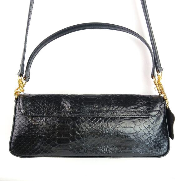 Giani Bernini VTG Petite Convertible Crock Leather Shoulder Bag In Black Y2K - Picture 4 of 7